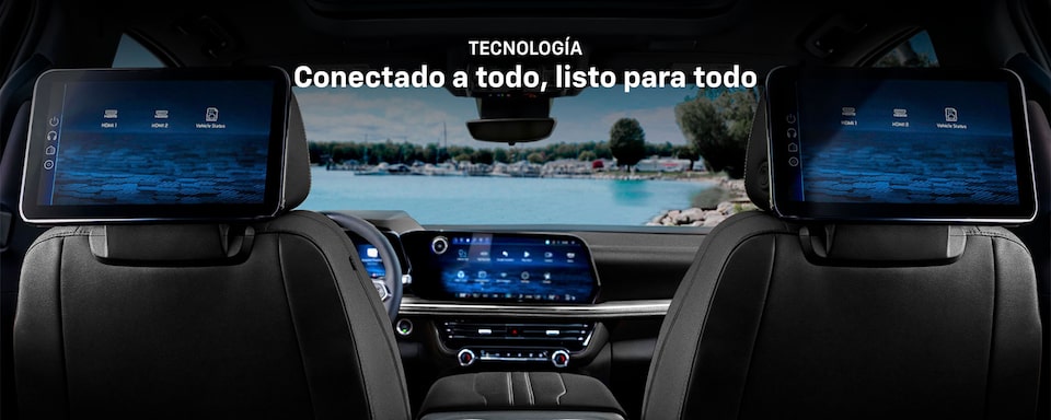 Interior de Chevrolet Tahoe 2025 con la mejor tecnología con pantallas de entretenimiento y sistema de conectividad